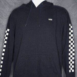 Vans Mens Hoodie Checkerboard Sleeve Design Large Black Pullover Sweatshirt